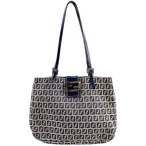 フェンディ ズッキーノ キャンバス レザー ネイビー ショルダーバッグ