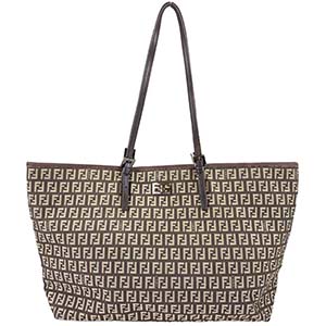 フェンディ ズッキーノ キャンバス レザー ブラウン トートバッグ