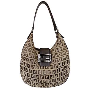 フェンディ ズッキーノ キャンバス レザー ブラウン ショルダーバッグ