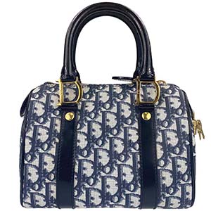 ディオール トロッター コ－ティングキャンバス パテントレザー ネイビー ハンドバッグ