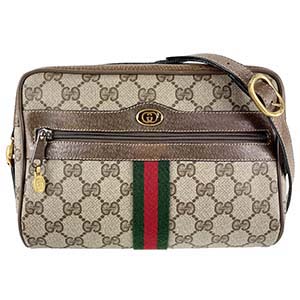 グッチ オールドグッチ シェリーライン PVC レザー ベージュ ブラウン ショルダーバッグ