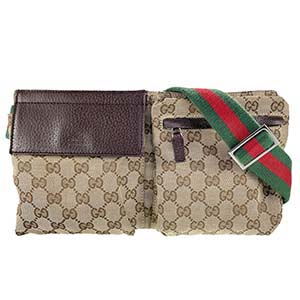 グッチ オールドグッチ シェリーライン GGキャンバス レザー ベージュ ブラウン ウエストバッグ