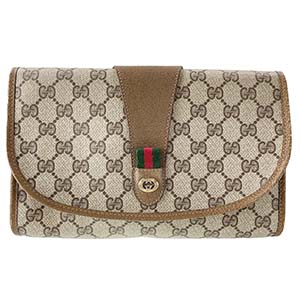 グッチ オールドグッチ シェリーライン PVC レザー ベージュ ブラウン クラッチバッグ