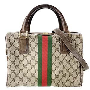 グッチ オールドグッチ シェリーライン PVC レザー ベージュ ブラウン 2WAY ハンドバッグ