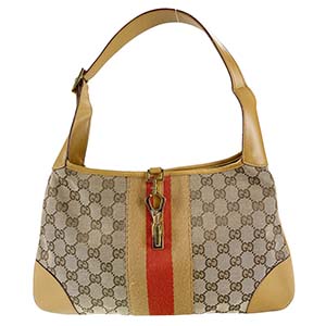 グッチ ジャッキー GGキャンバス キャンバス レザー ベージュ ショルダーバッグ