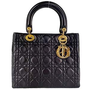 ディオール レディディオール カナージュ ミディアム ラムスキン ブラック ハンドバッグ