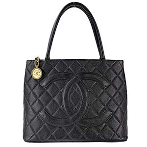シャネル 復刻トート マトラッセ キャビアスキン ゴールド金具 ブラック トートバッグ