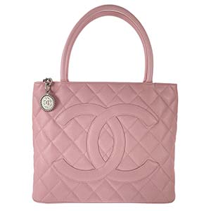 シャネル 復刻トート マトラッセ キャビアスキン シルバー金具 ピンク トートバッグ