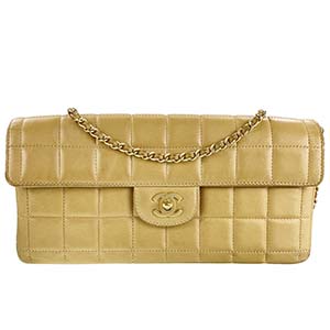 シャネル チョコバー ラムスキン ベージュ ショルダーバッグ