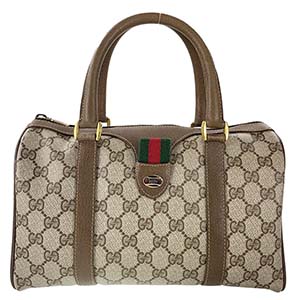 グッチ オールドグッチ シェリーライン PVC レザー ベージュ ブラウン ボストンバッグ