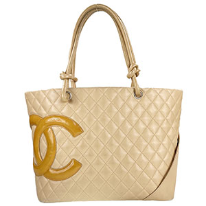 シャネル カンボンライン カーフスキン ベージュ ラージ トートバッグ