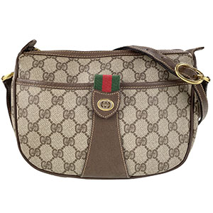 グッチ オールドグッチ シェリーライン PVC レザー ベージュ ブラウン ショルダーバッグ