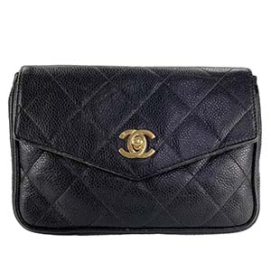 シャネル マトラッセ キャビアスキン ブラック ウエストバッグ