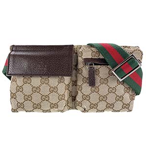 グッチ オールドグッチ シェリーライン GGキャンバス レザー ベージュ ブラウン ウエストバッグ