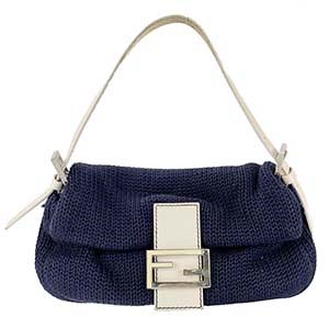 フェンディ マンマバゲット ウール レザー ネイビー ショルダーバッグ
