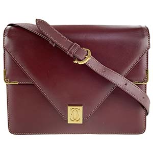 カルティエ マストライン レザー ボルドー ショルダーバッグ