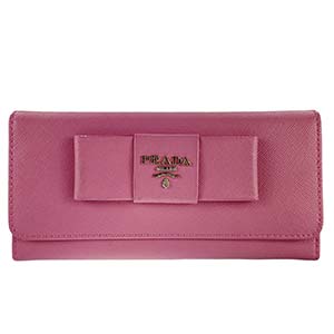 プラダ サフィアーノ レザー ピンク リボン 長財布