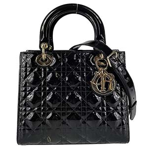 ディオール レディディオール カナージュ ミディアム パテント レザー ブラック 2WAY ハンドバッグ