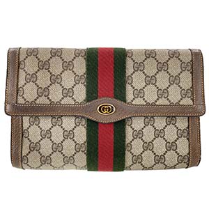 グッチ オールドグッチ シェリーライン PVC レザー ベージュ ブラウン セカンドバッグ