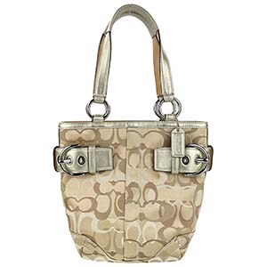 コーチ シグネチャー キャンバス レザー ベージュ ショルダーバッグ