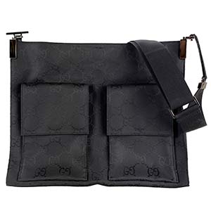 グッチ GGキャンバス キャンバス レザー ブラック ショルダーバッグ