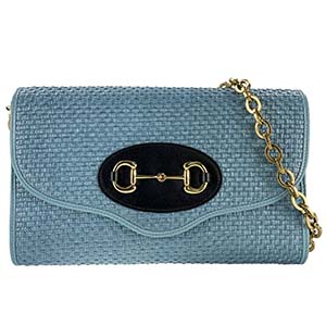 グッチ ホースビット 1955 ストロー ブルー 2WAY ショルダーバッグ