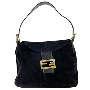 フェンディ マンマバゲット スエード レザー ブラック ショルダーバッグ