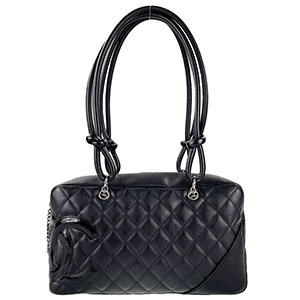 シャネル カンボンライン ボーリング カーフスキン ブラック ショルダーバッグ