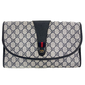 グッチ オールドグッチ シェリーライン PVC レザー グレー ネイビー セカンドバッグ