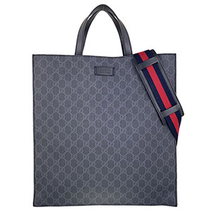 グッチ GGスプリーム キャンバス レザー ブラック グレー 2WAY トートバッグ