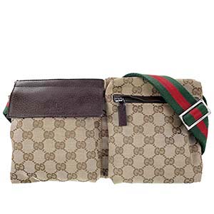 グッチ オールドグッチ シェリーライン GGキャンバス レザー ベージュ ブラウン ウエストバッグ
