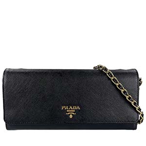 プラダ サフィアーノ レザー ブラック チェーン ウォレット 長財布