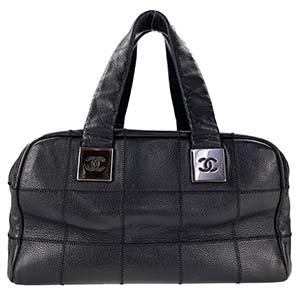 シャネル チョコバー キャビアスキン ブラック シルバー金具 ハンドバッグ