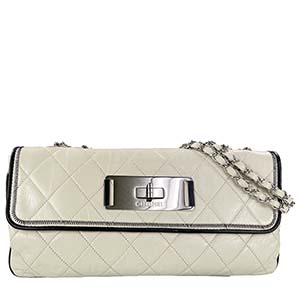 シャネル 2.55 カーフスキン アイボリー ブラック ショルダーバッグ