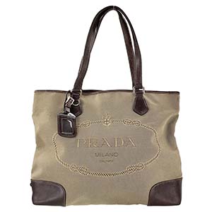 プラダ ジャガード レザー ベージュ ブラウン トートバッグ
