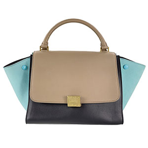 セリーヌ トラぺーズ カーフスキン スエード ベージュ ターコイズブルー ハンドバッグ