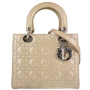 ディオール レディディオール カナージュ ミディアム パテント ベージュ 2WAY ハンドバッグ