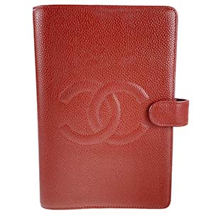 シャネル キャビアスキン CCロゴ レッド 5穴 手帳カバー