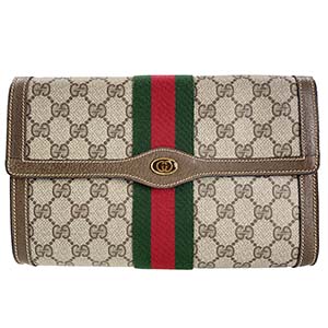 グッチ オールドグッチ シェリーライン PVC レザー ベージュ ブラウン セカンドバッグ