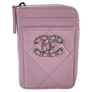 シャネル CHANEL 19 マトラッセ ラムスキン ピンク コインケース
