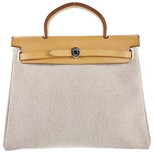 エルメス エールバッグMM トワルアッシュ レザー ベージュ キャメル ハンドバッグ