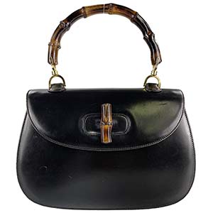グッチ バンブー レザー ブラック ハンドバッグ