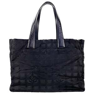 シャネル ニュートラベルライン ナイロンジャガード レザー ブラック トートバッグ