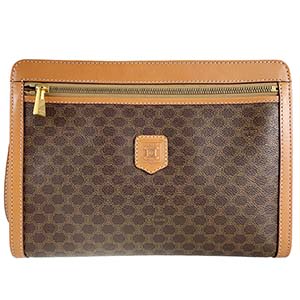 セリーヌ マカダム PVC レザー ブラウン クラッチバッグ