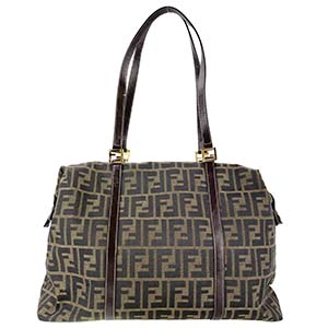 フェンディ ズッカ キャンバス レザー ブラウン トートバッグ