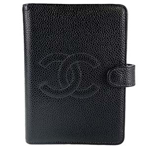 シャネル キャビアスキン CCロゴ ブラック 5穴 手帳カバー