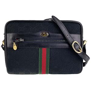 グッチ オールドグッチ シェリーライン スエード レザー ブラック ショルダーバッグ