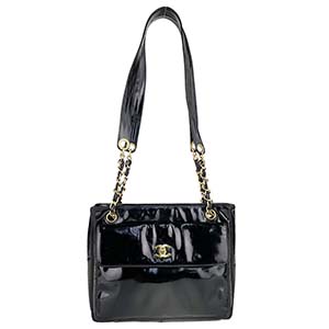 シャネル パテント ブラック チェーン ショルダーバッグ