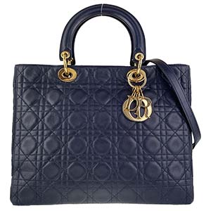 ディオール レディディオール カナージュ ラージ ラムスキン ネイビー 2WAY ハンドバッグ
