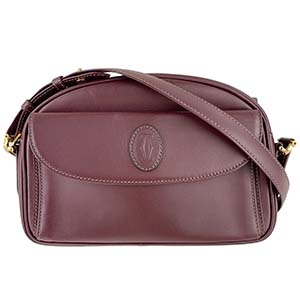 カルティエ マストライン レザー ボルドー ショルダーバッグ